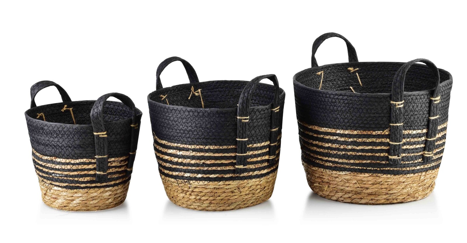 Súprava troch košov Bali z morskej trávy čierna/hnedá