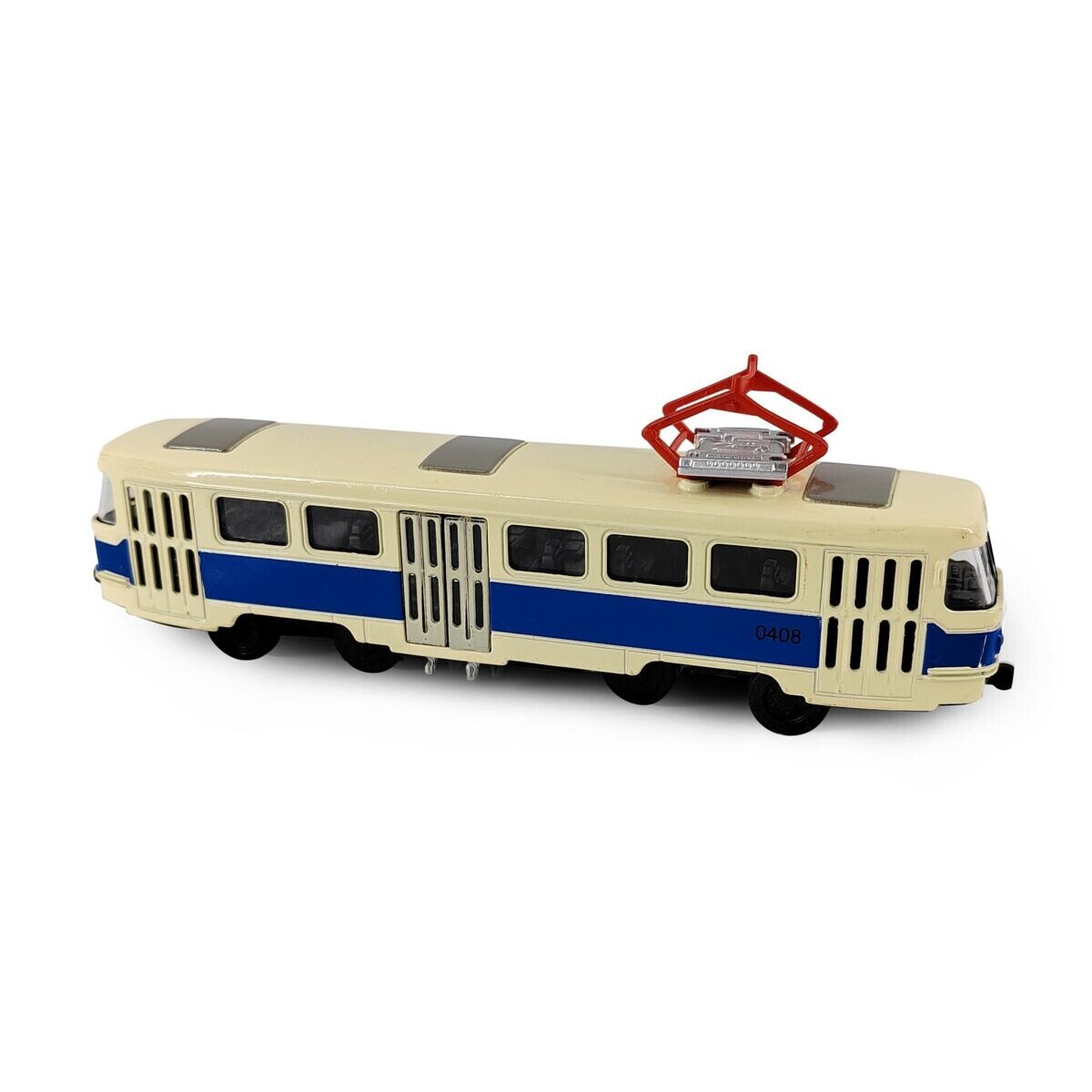 Rappa Kovová česká retro električka modrá 16cm - otváracie dvere