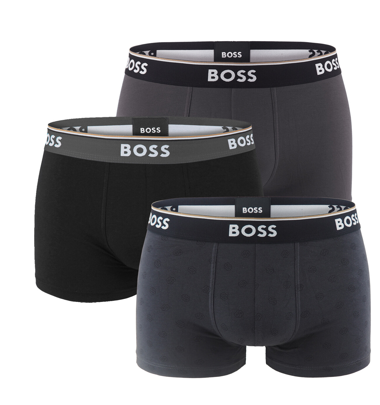 BOSS - boxerky 3PACK Power cotton stretch modern B logo design & black
