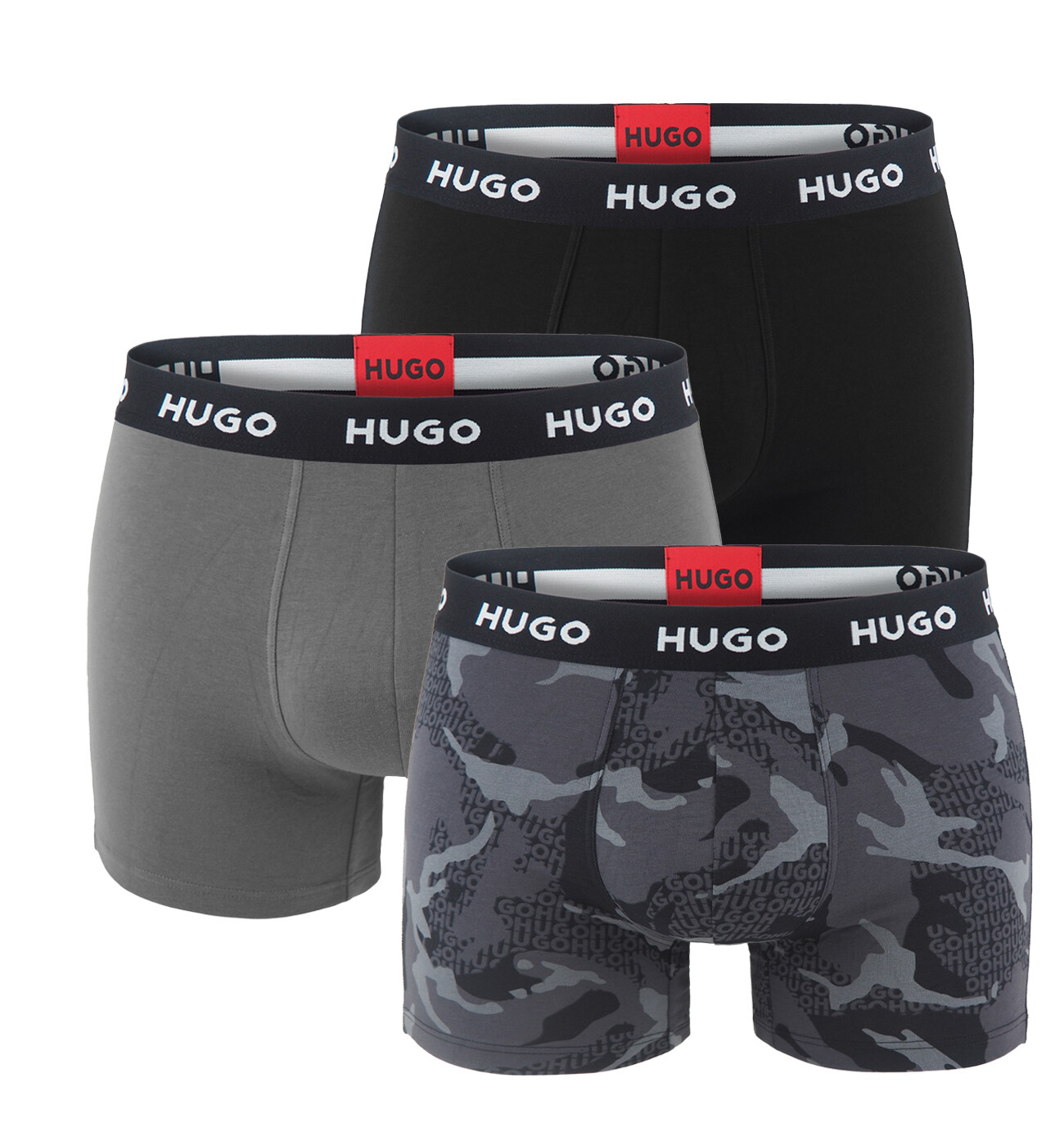 HUGO - boxerky 3PACK cotton stretch classic fit black / modern urban camo logo