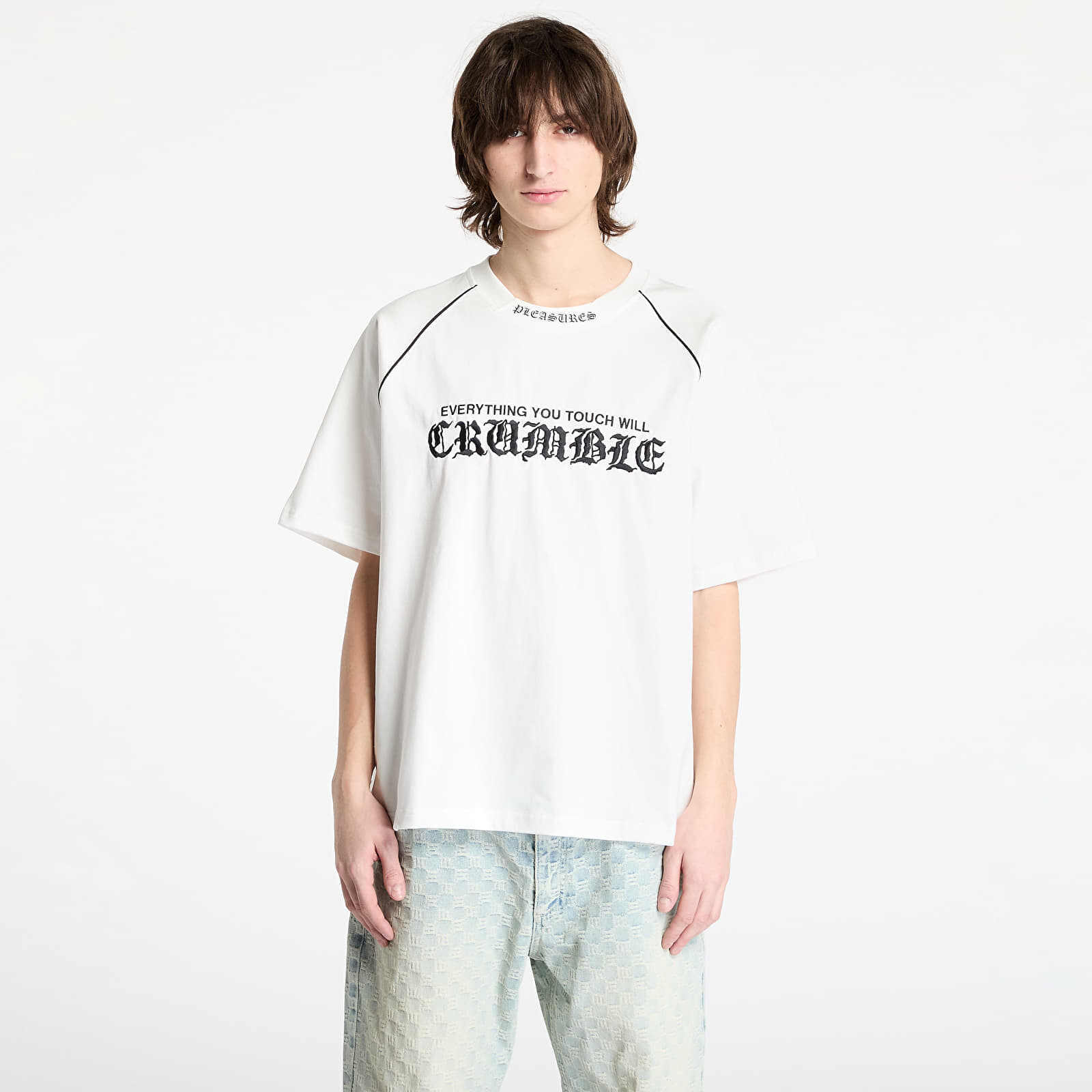 Tričko PLEASURES Crumble Heavyweight Raglan White S