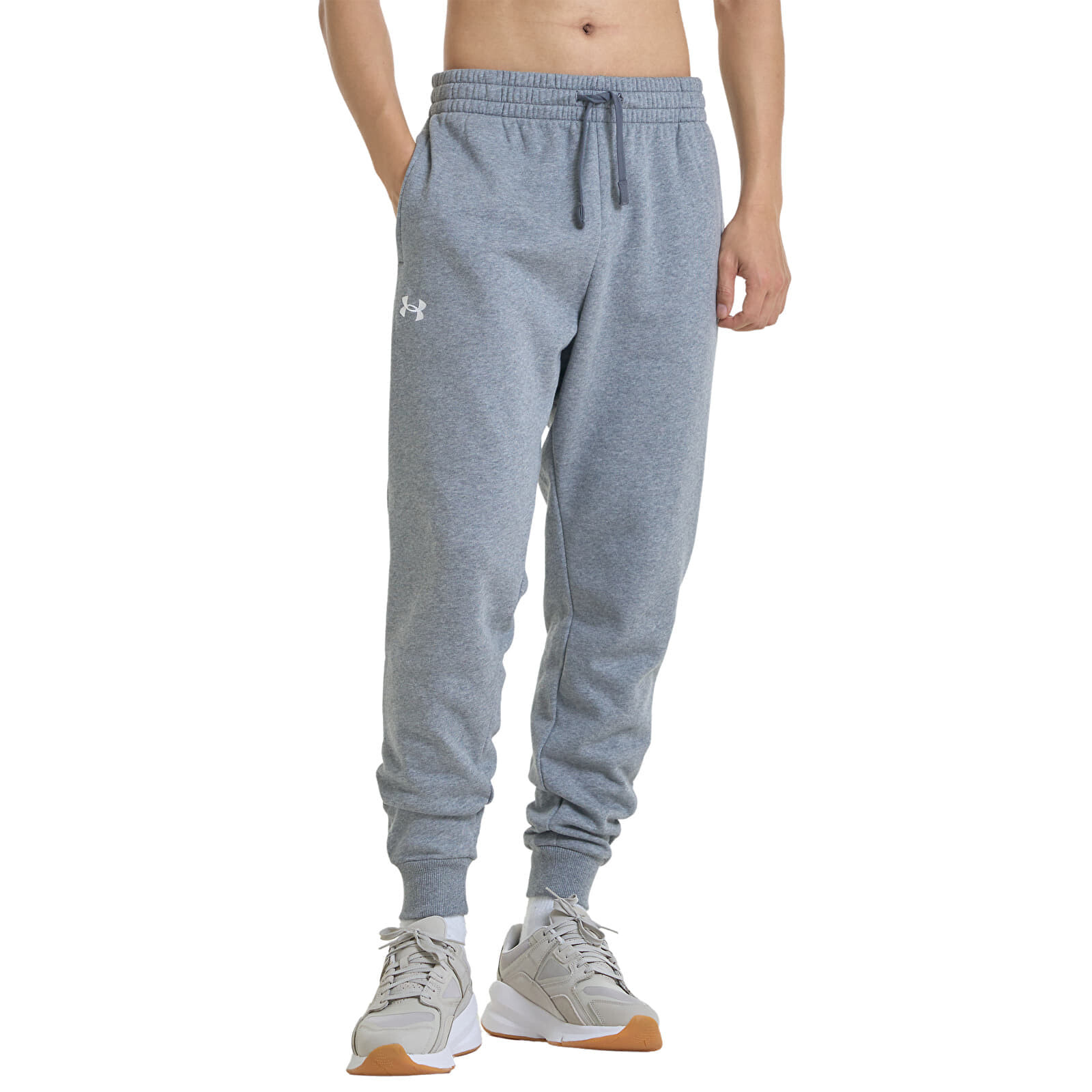 Kalhoty Under Armour Rival Fleece Joggers Castlerock Light Heather/ White L