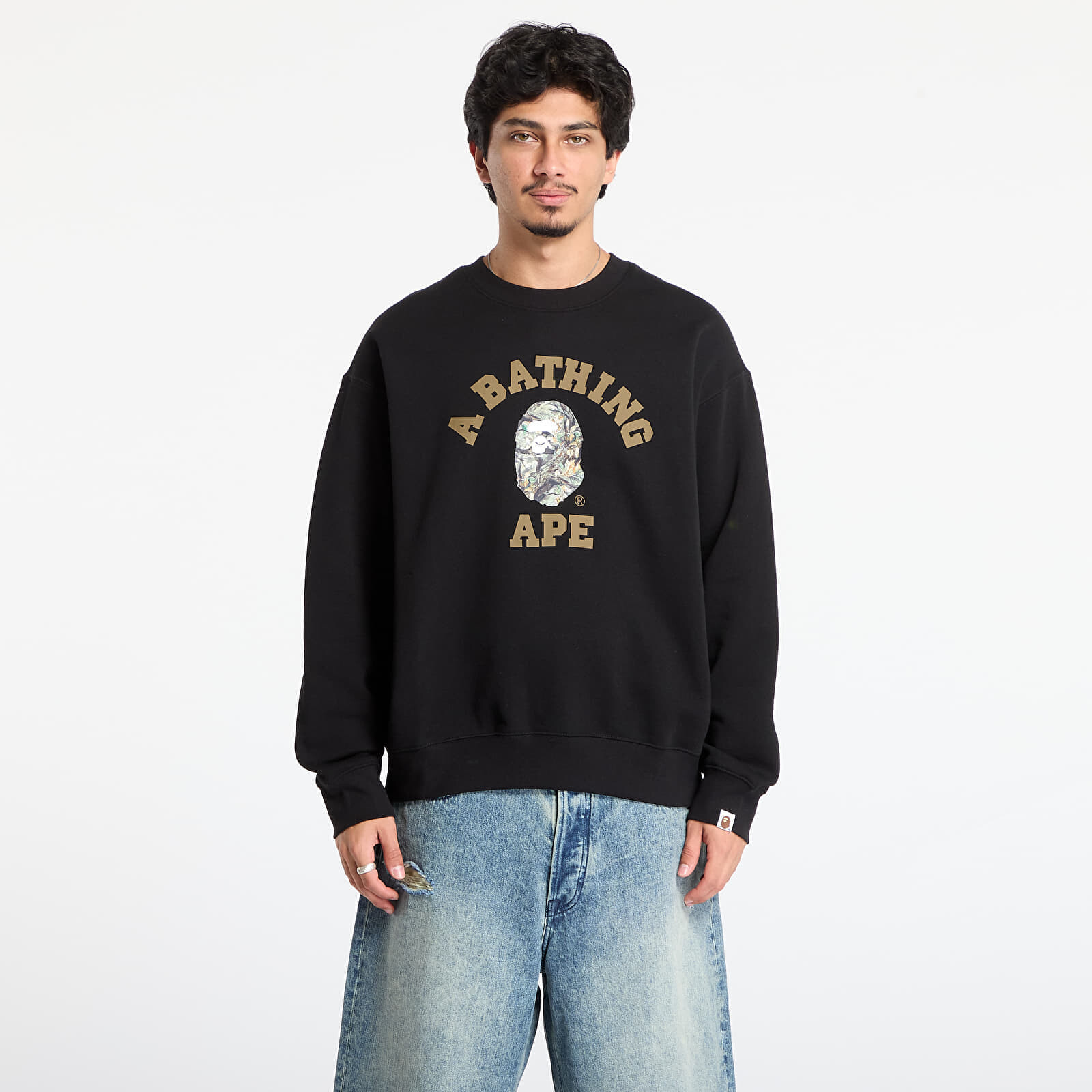 Mikina A BATHING APE Tree Edge Camo College Relaxed Fit Crewneck Sweatshirt 1 Black L