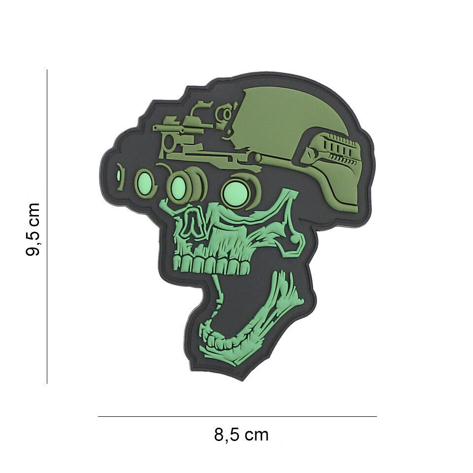 Gumová nášivka 101 Inc Night vision skull - zelená