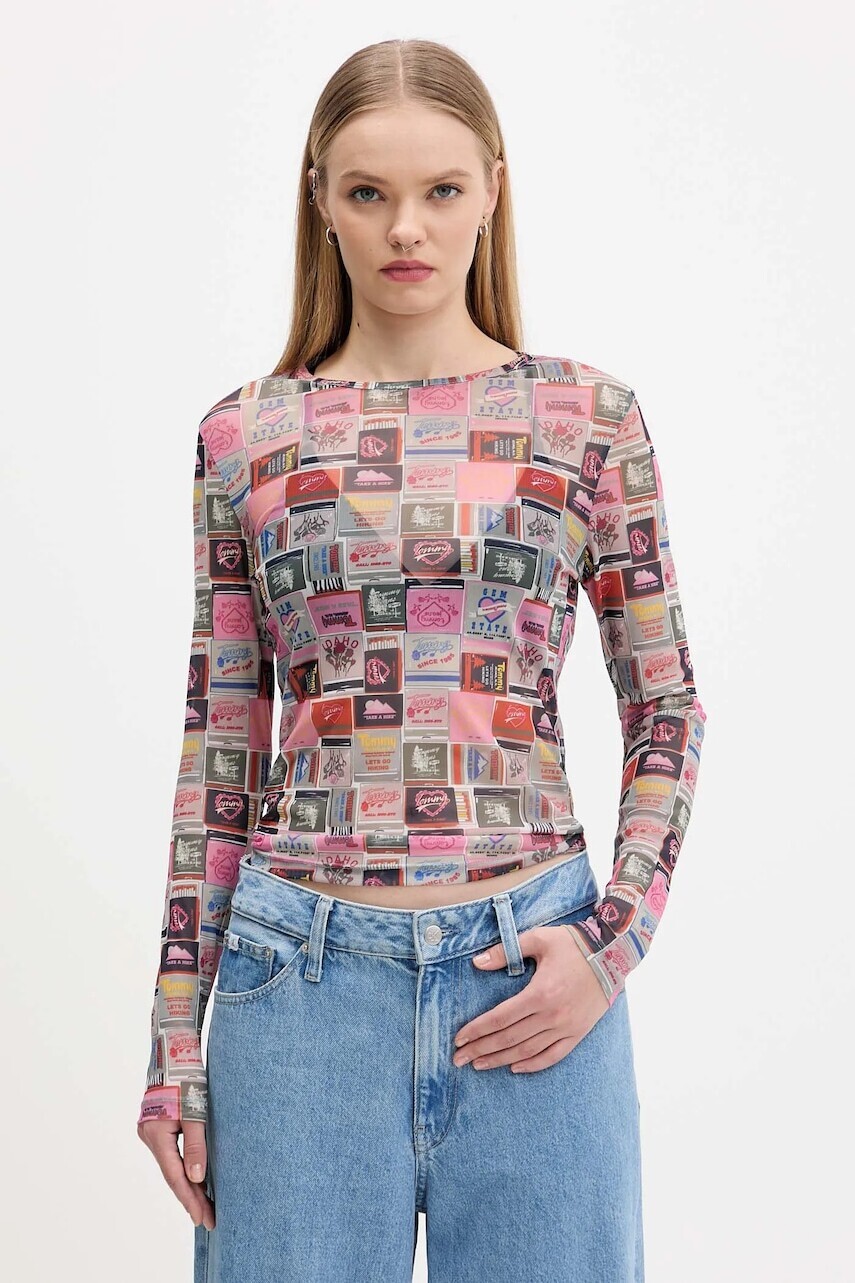 Tričko s dlhým rukávom Tommy Jeans ružová farba, DW0DW21558