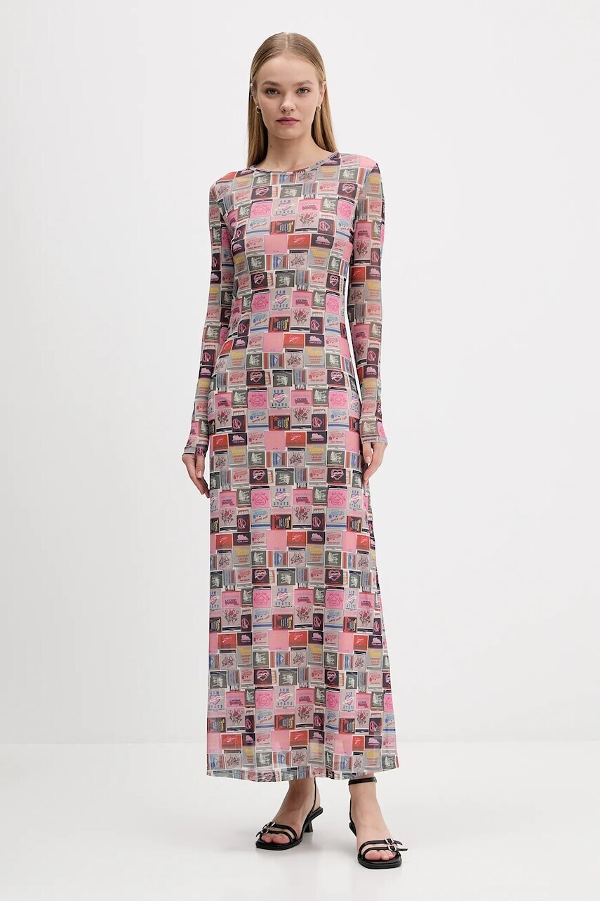 Šaty Tommy Jeans ružová farba, maxi, áčkový strih, DW0DW21511