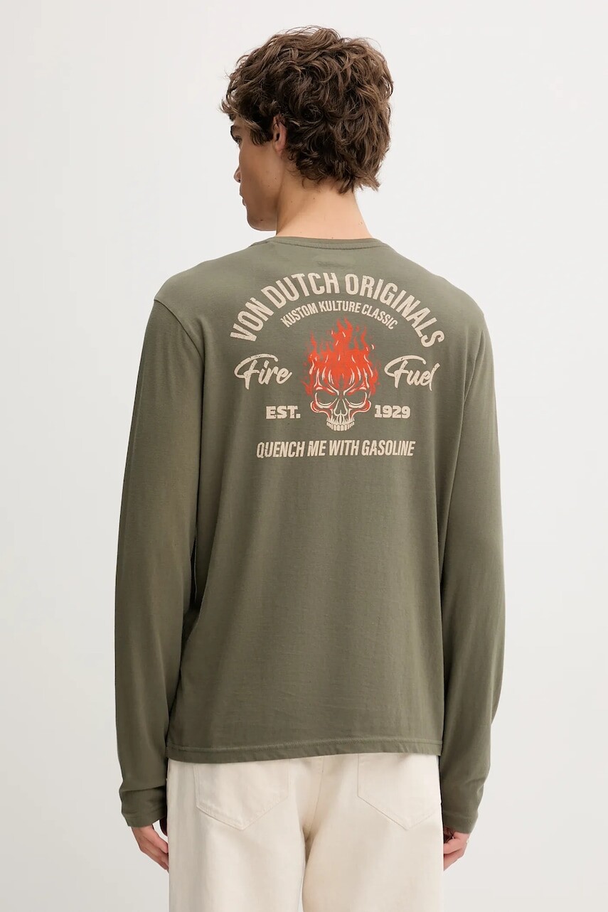 Bavlnené tričko s dlhým rukávom Von Dutch zelená farba, s potlačou, VD.1.TRL.GASO