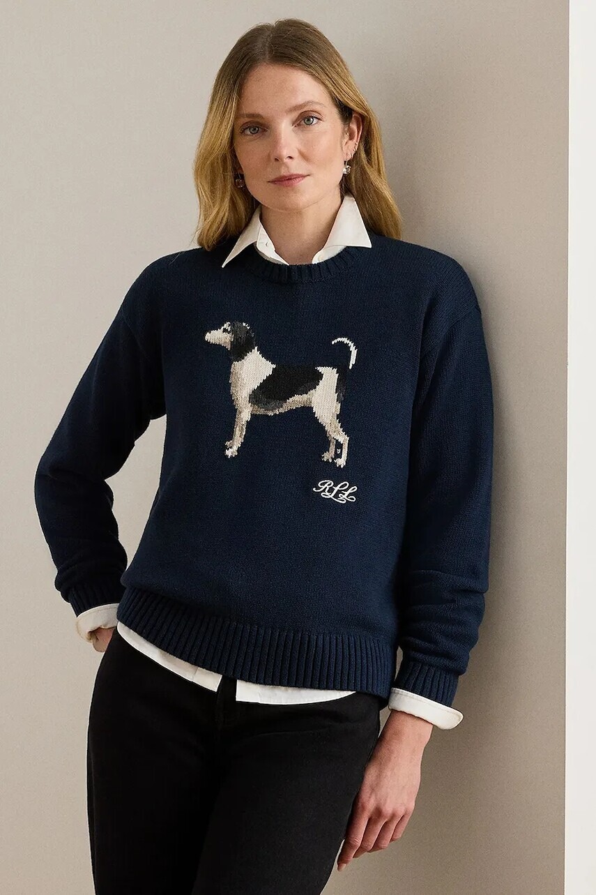 Bavlnený sveter Lauren Ralph Lauren tmavomodrá farba, 200P02075