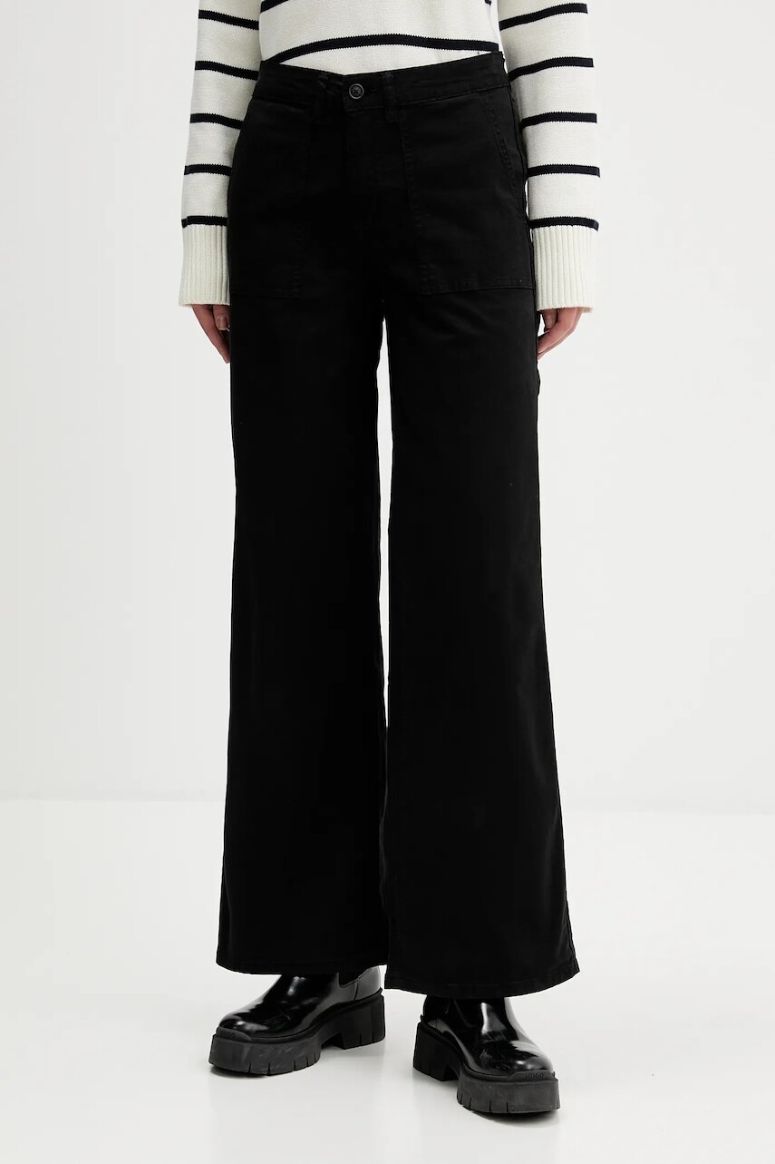 Nohavice Guess Jeans čierna farba, široké, vysoký pás, W5GB40 WGB51