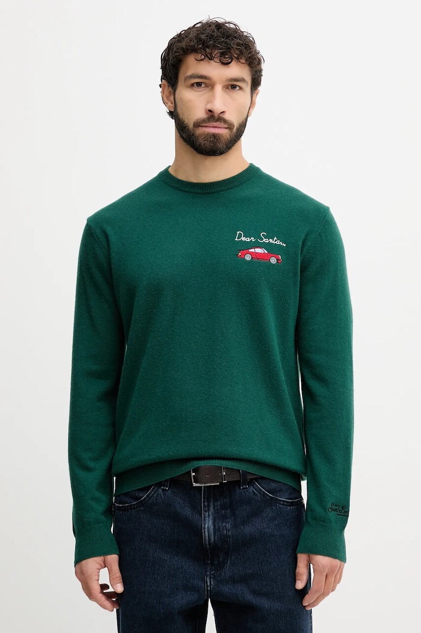 Sveter s prímesou vlny MC2 Saint Barth zelená farba, ľahké, HER0024