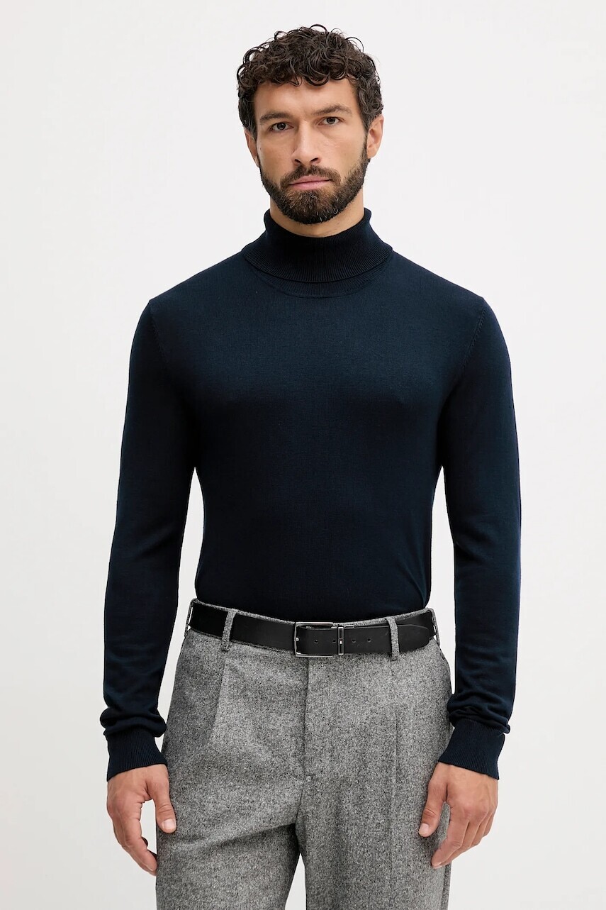 Sveter Lindbergh tmavomodrá farba, ľahké, s rolákom, 30-80094