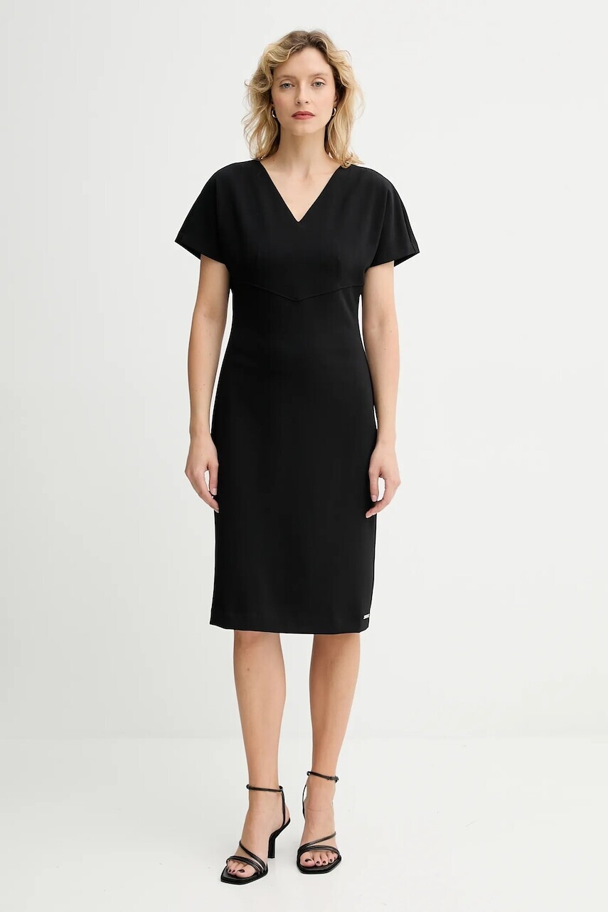 Šaty Calvin Klein čierna farba, midi, rovný strih, LV044D064G