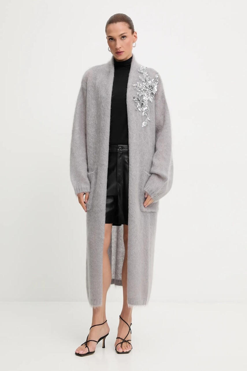 Kardigan s prímesou vlny Blugirl Blumarine šedá farba, teplé, RF5080.MS037