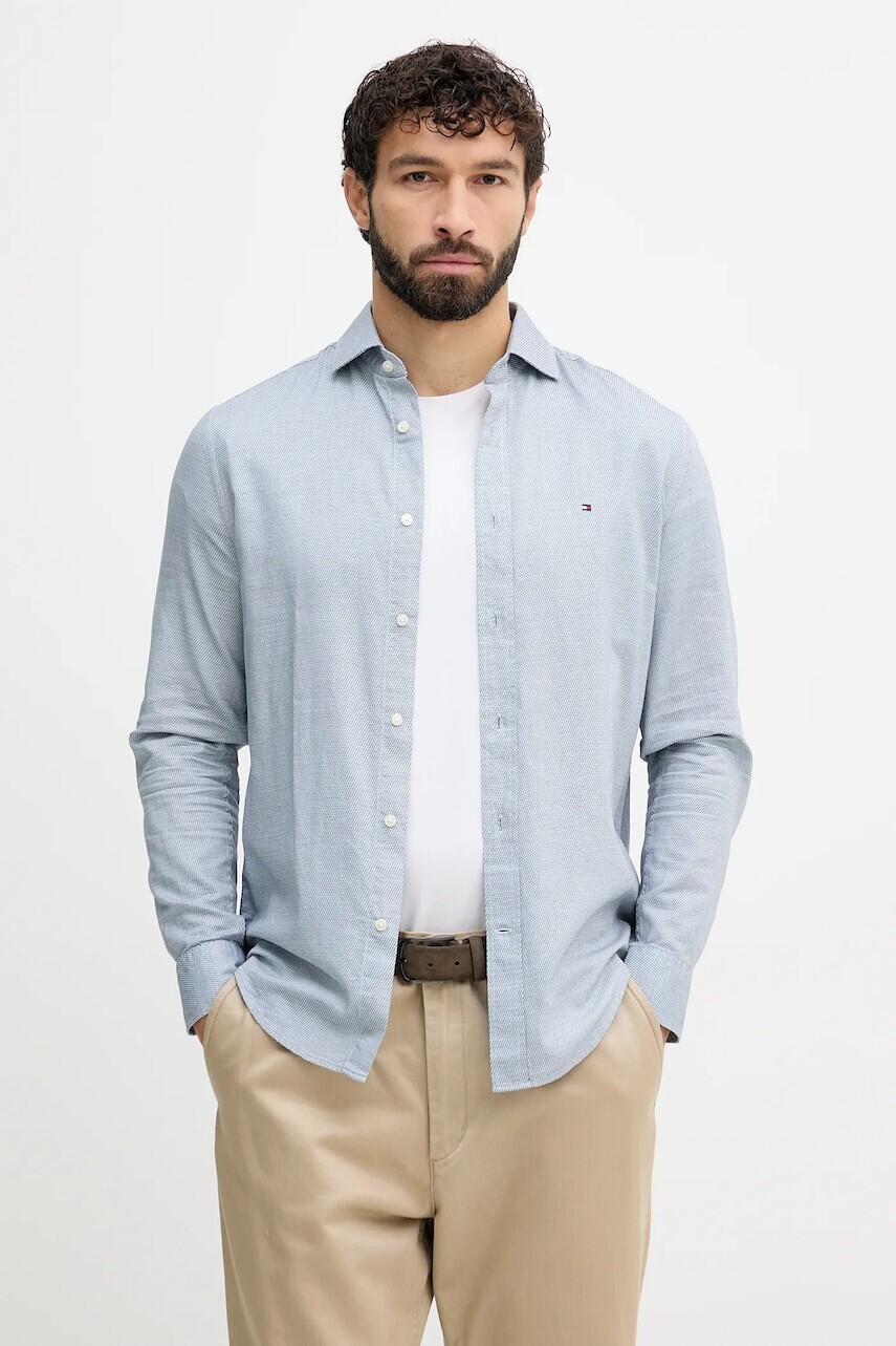 Bavlnená košeľa Tommy Hilfiger modrá farba, regular, s talianskym golierom, MW0MW40461