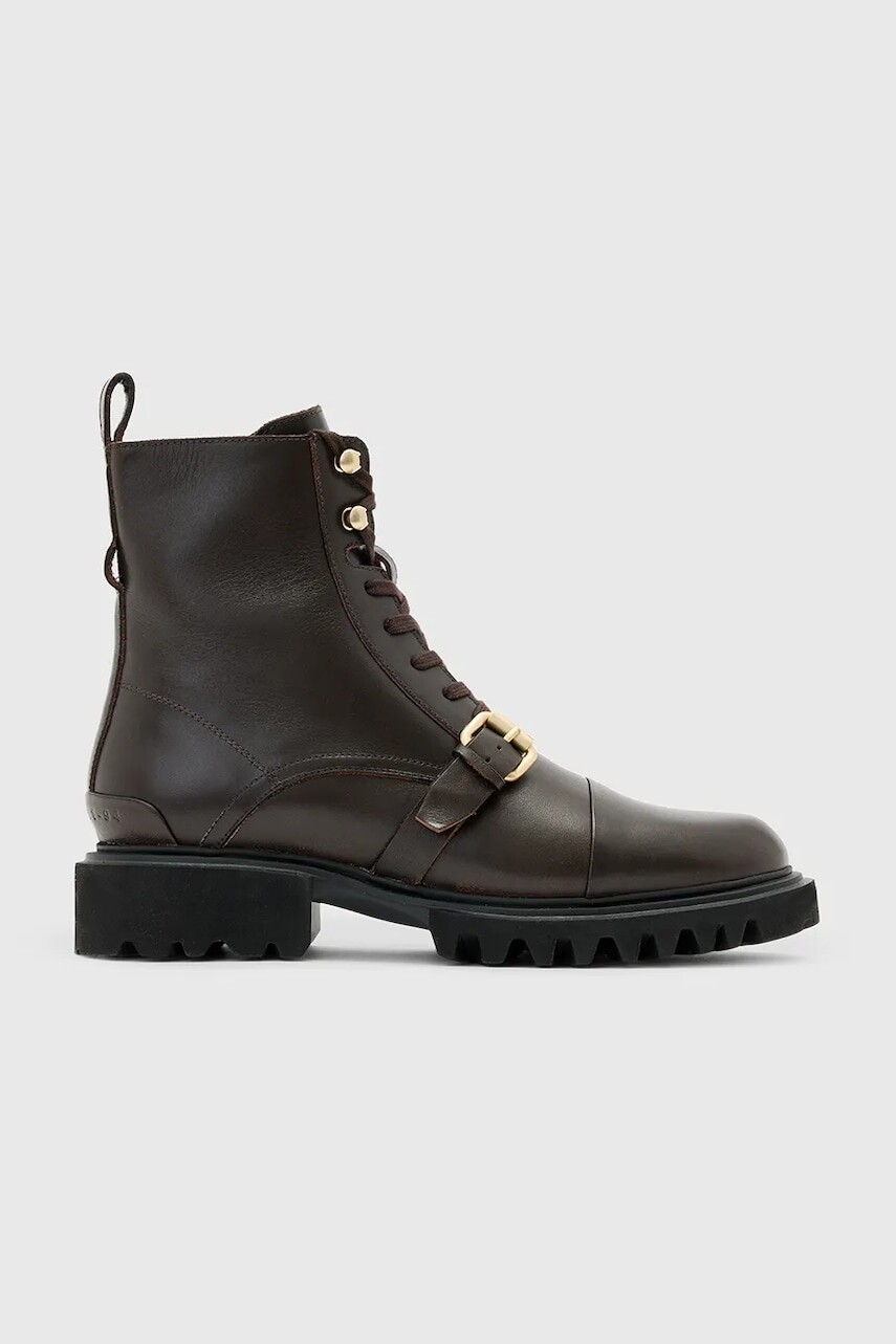 Kožené workery AllSaints Tori Boot hnedá farba, na plochom podpätku, W119FB
