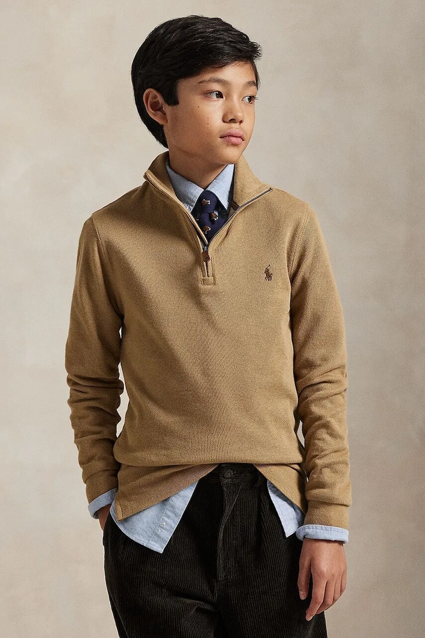 Detská bavlnená mikina Polo Ralph Lauren hnedá farba, 323953023009