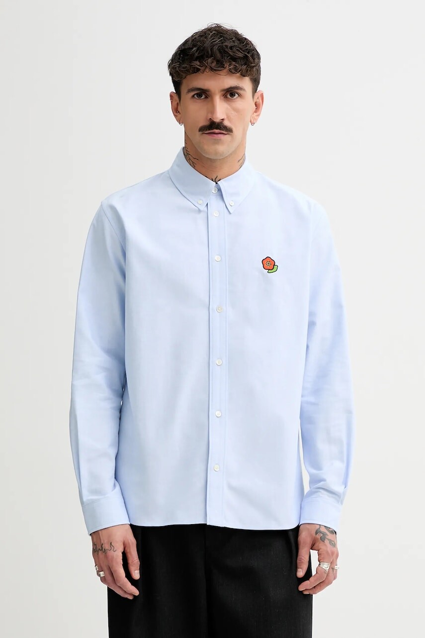 Bavlnená košeľa Kenzo pánska, voľný strih, s golierom button-down, FF55CH4109LO.64