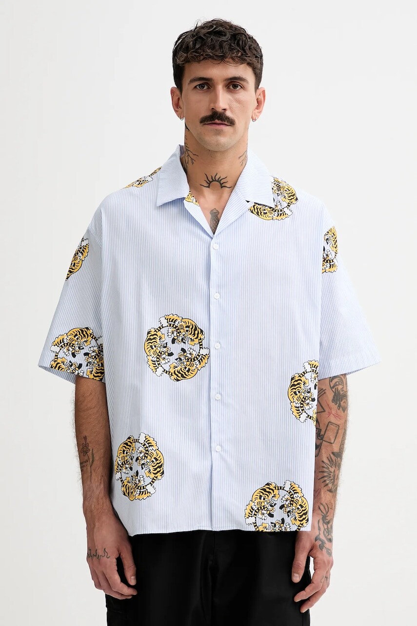 Bavlnená košeľa Kenzo voľný strih, s klasickým golierom, FF55CH1309A5.64