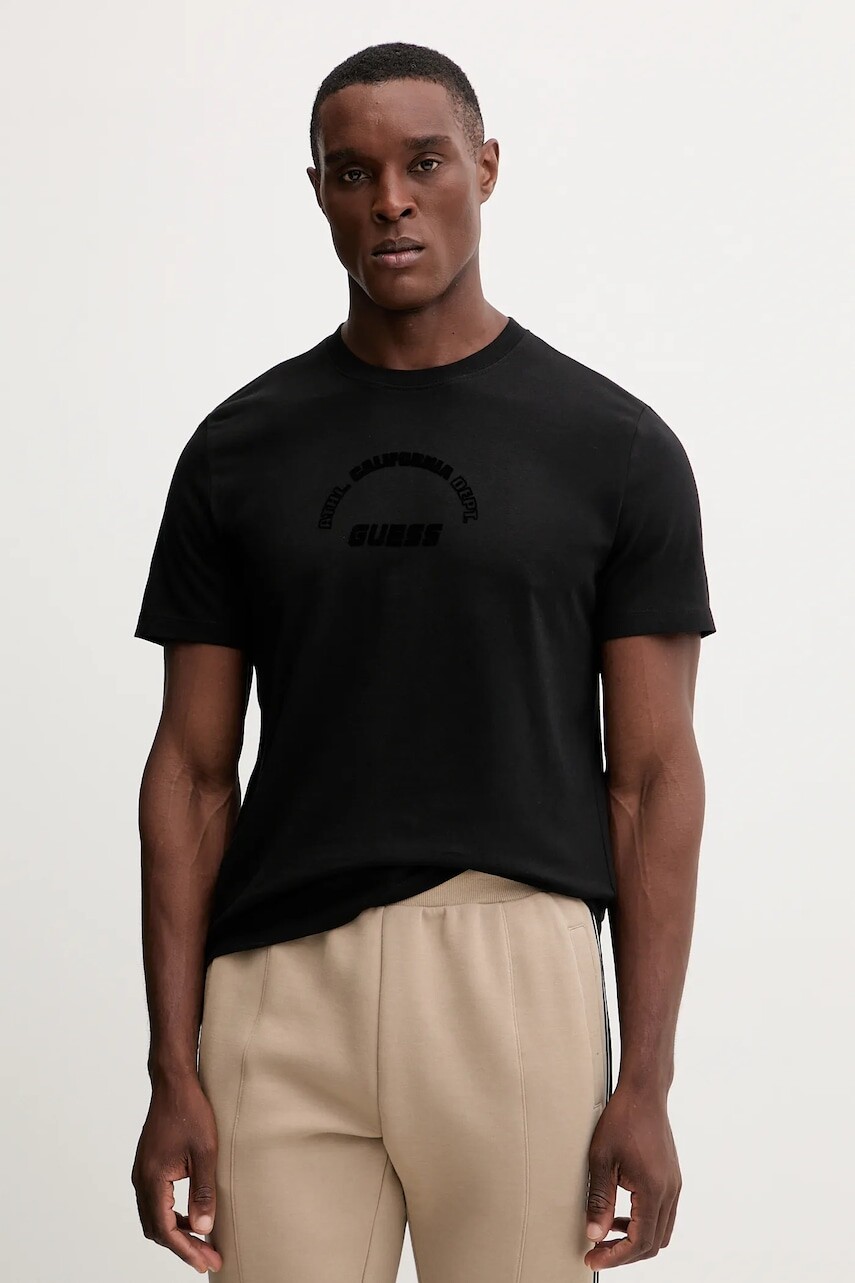 Bavlnené tričko Guess SHIRO pánske, čierna farba, s potlačou, Z5BI05 I3Z14
