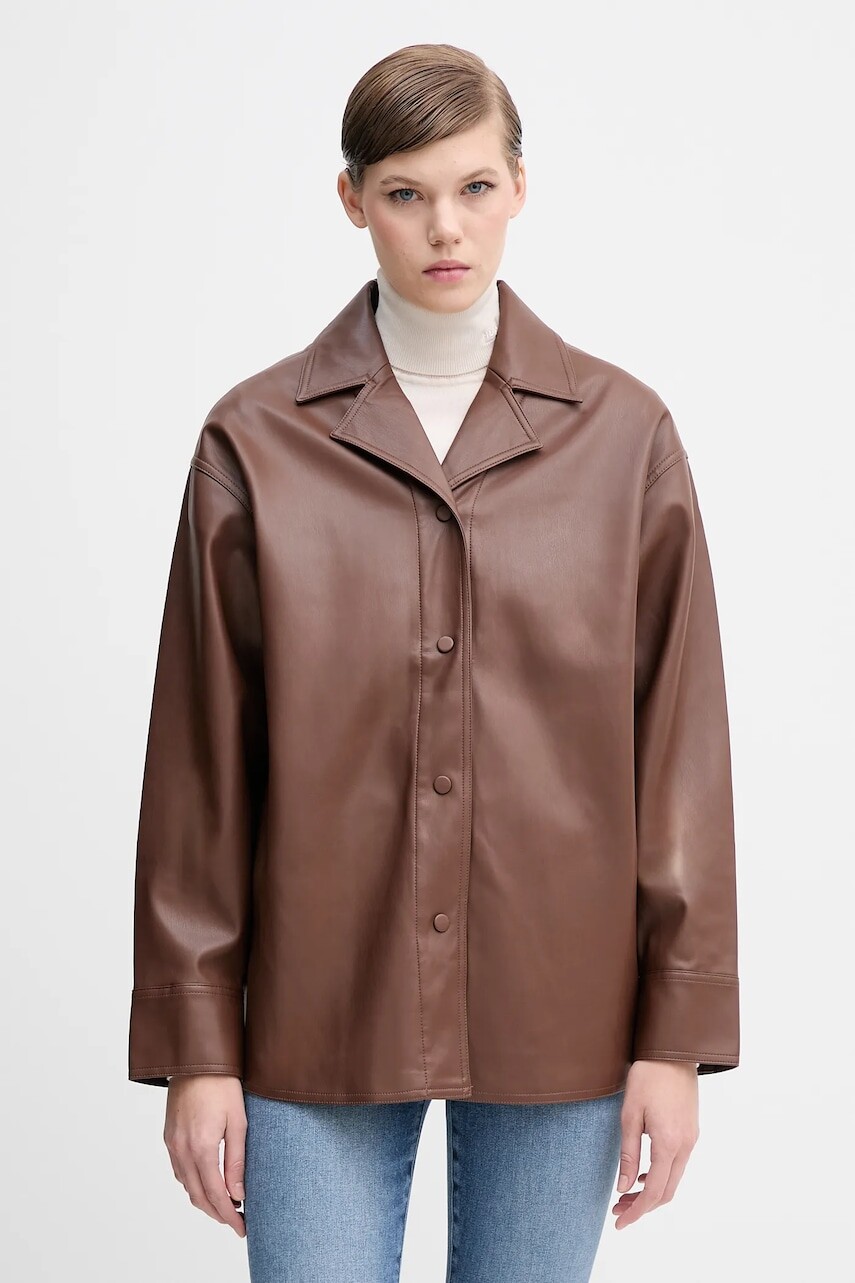 Košeľa Calvin Klein Jeans hnedá farba, voľný strih, s klasickým golierom, LV044D165G