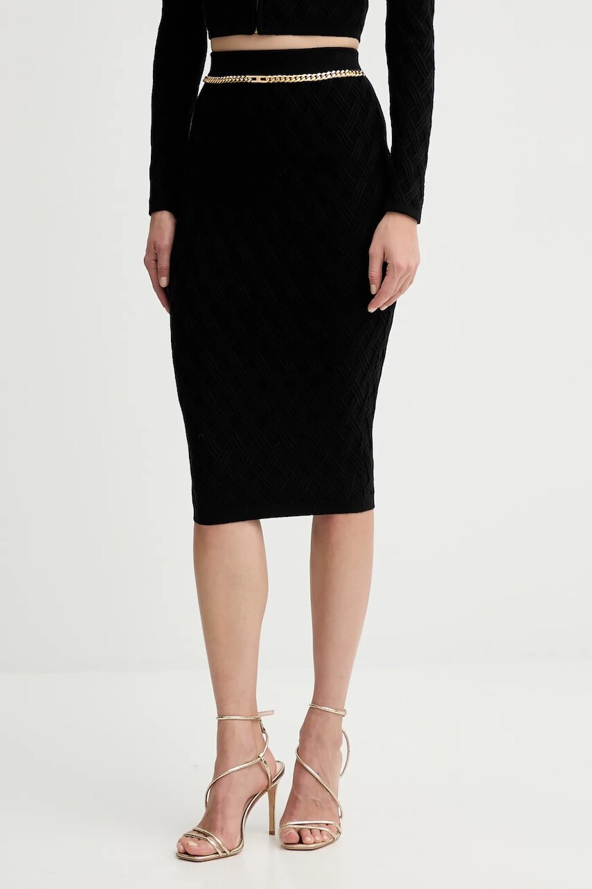 Sukňa Elisabetta Franchi čierna farba, midi, rovný strih, GK20B56E2