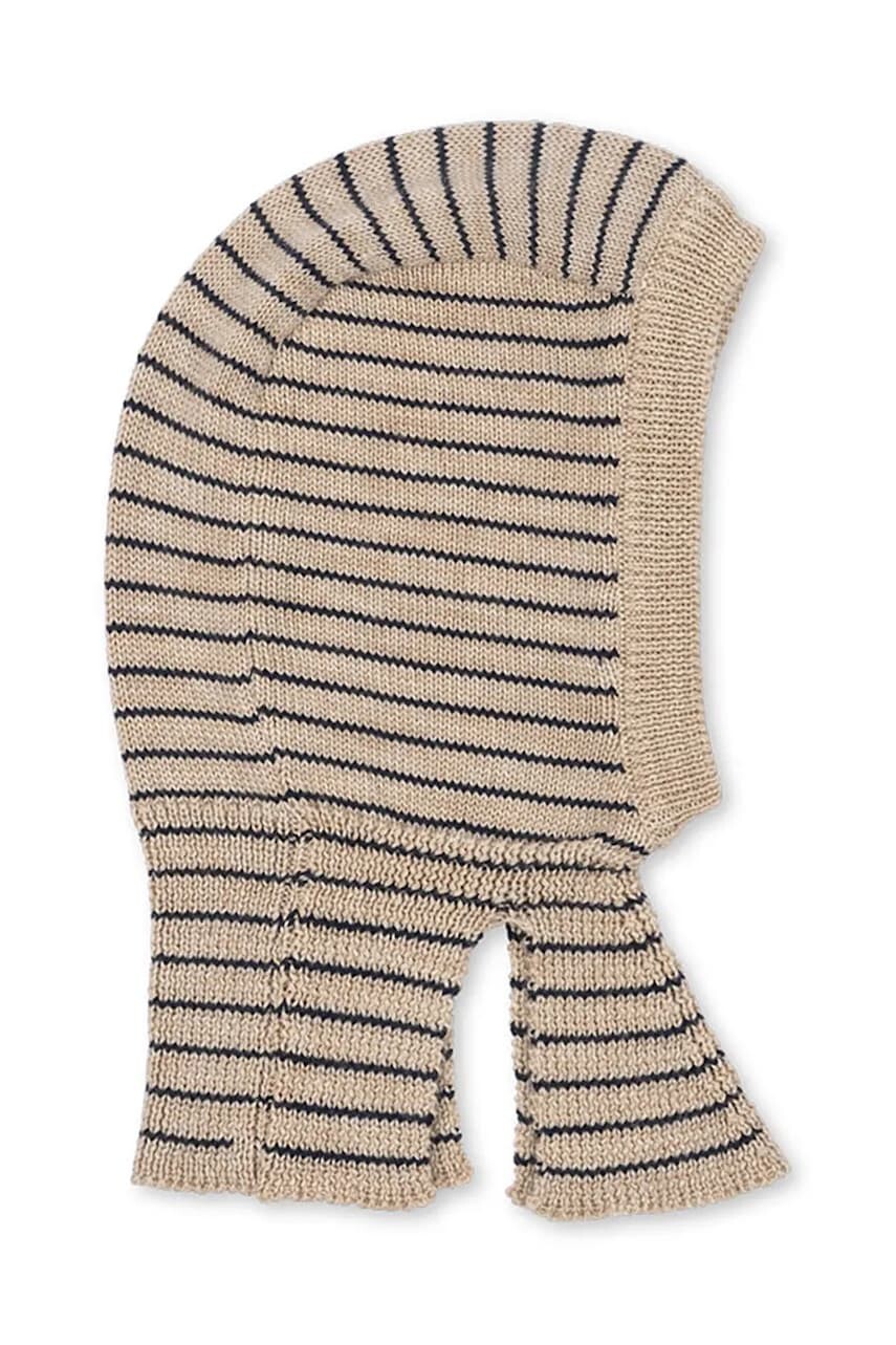 Detská vlnená kukla Konges Sløjd LOULI BALACLAVA béžová farba, KS103496