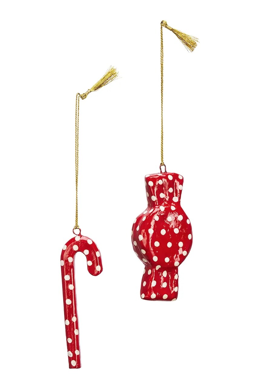 Sada vianočných príveskov Madam Stoltz 9 cm 2-pak červená farba