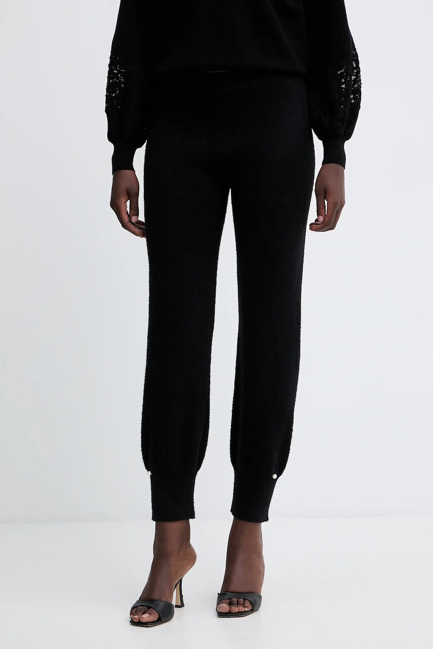 Tepláky s prímesou vlny Twinset čierna farba, jednofarebné, 252LL3EBB