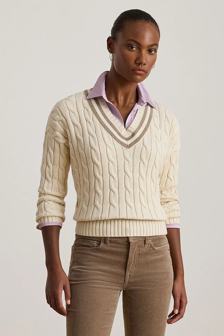 Bavlnený sveter Lauren Ralph Lauren béžová farba, 200979662