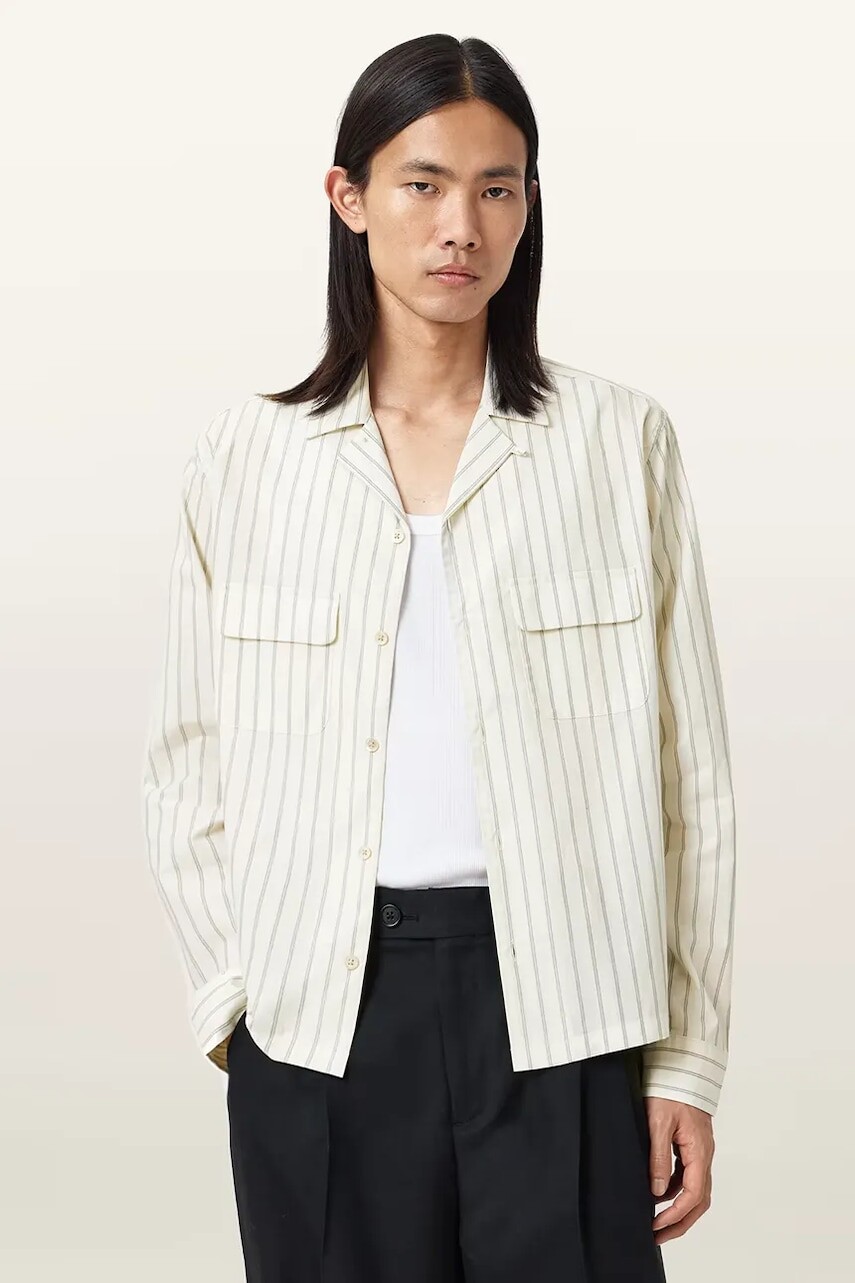 Bavlnená košeľa AllSaints STANLEY béžová farba, regular, M022SD