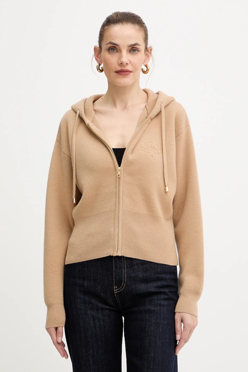 Vlnená mikina Patou béžová farba, s kapucňou, jednofarebná, KN2958041