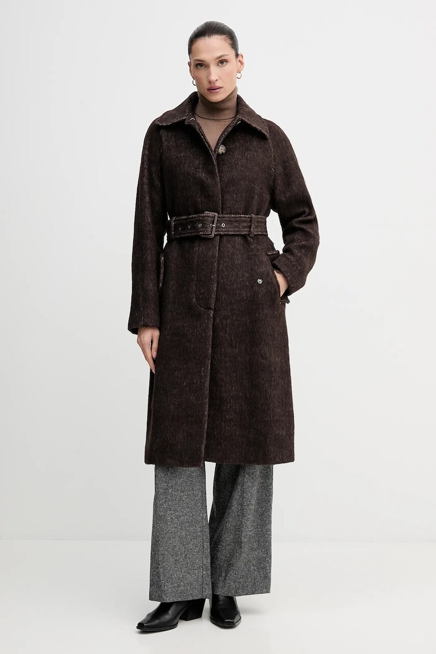 Kabát s prímesou vlny Sisley hnedá farba, 21FKLN06C