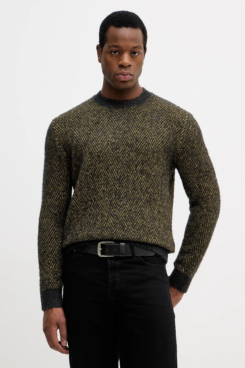 Sveter s prímesou vlny Sisley zelená farba, hrejivý, 170WS104K