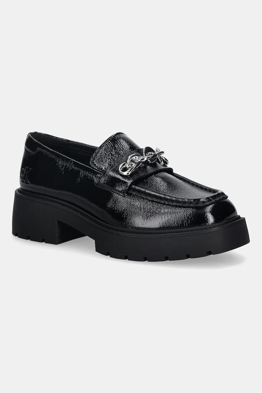 Kožené mokasíny Calvin Klein CHUNKY LOAFER HDW LTH čierna farba, na platforme, YW0YW02044