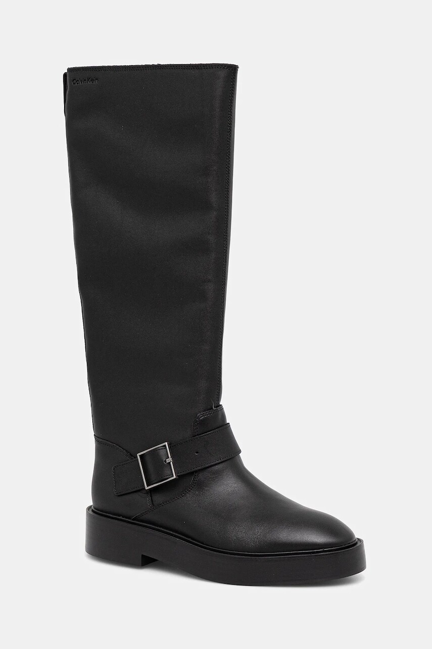 Kožené čižmy Calvin Klein CONCAVE WELT UKT BIKER PB čierna farba, na plochom podpätku, YW0YW01972