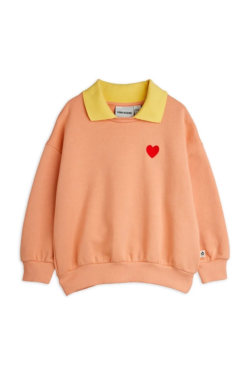 Detská bavlnená mikina Mini Rodini Heart oranžová farba, s potlačou, 26120126