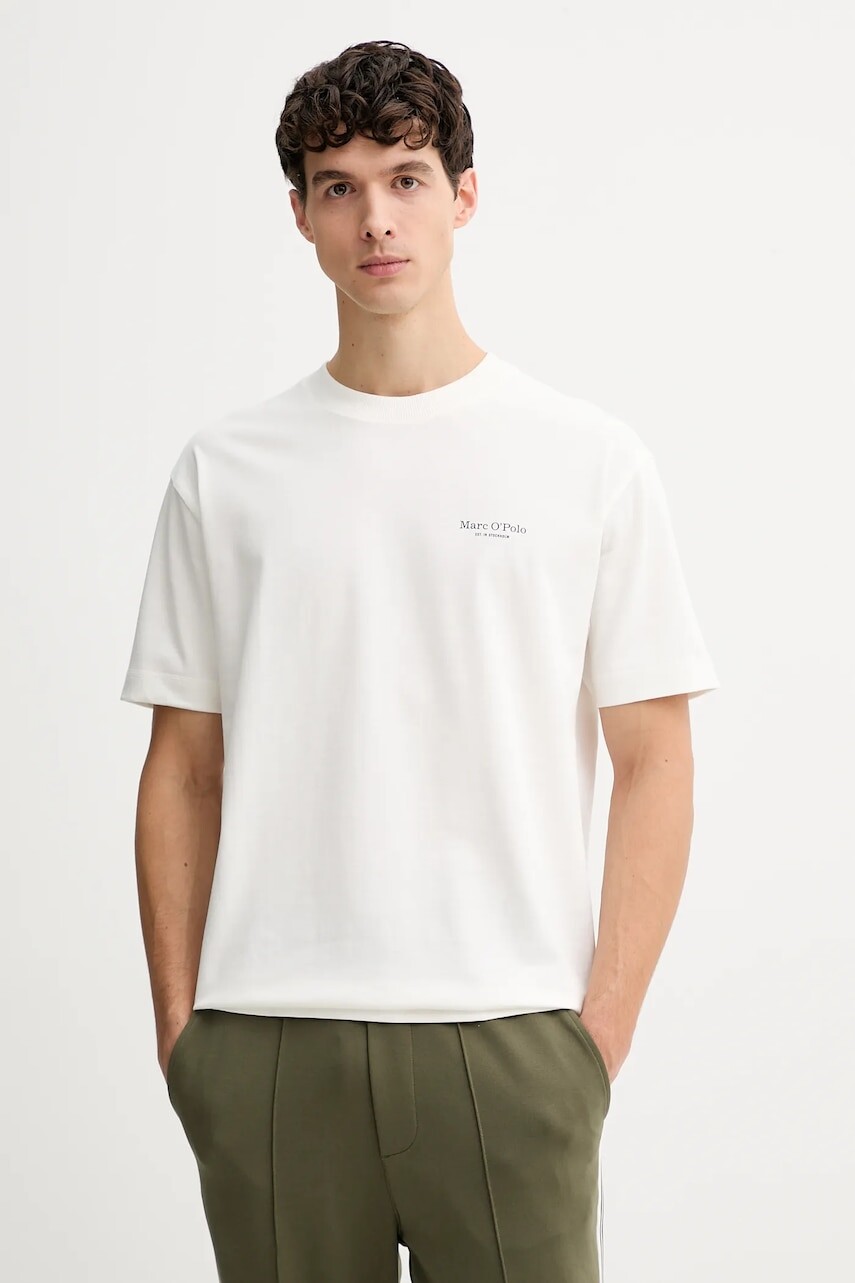 Bavlnené tričko Marc O'Polo pánske, béžová farba, s potlačou, 620206451044