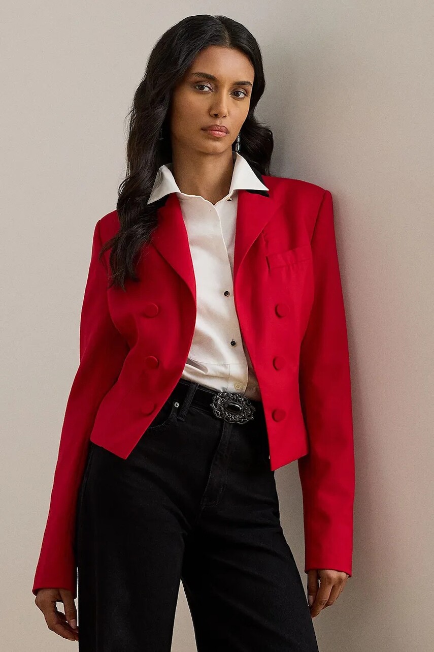 Bunda s prímesou vlny Lauren Ralph Lauren bordová farba, jednoradová, jednofarebná, 200979974