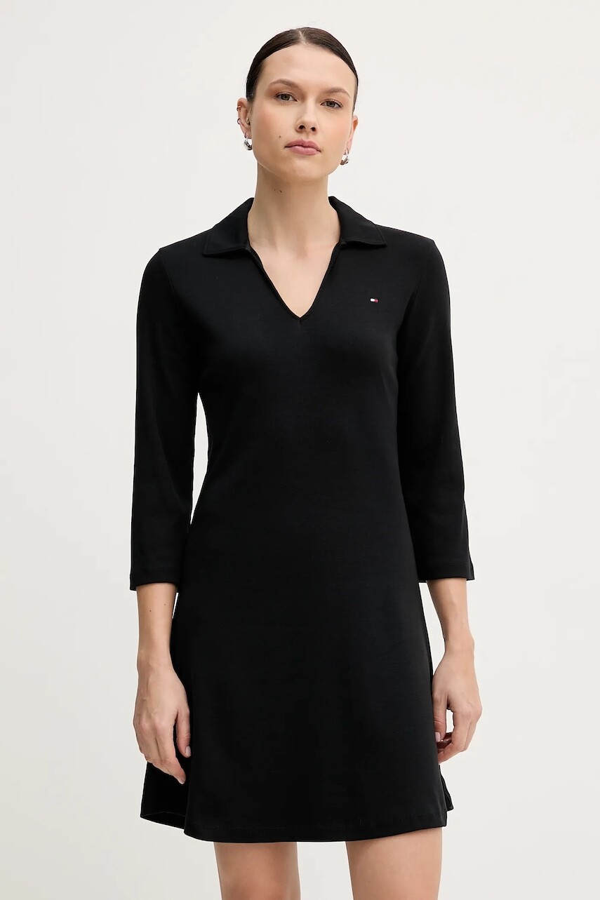 Bavlnené šaty Tommy Hilfiger čierna farba, mini, áčkový strih, WW0WW47868