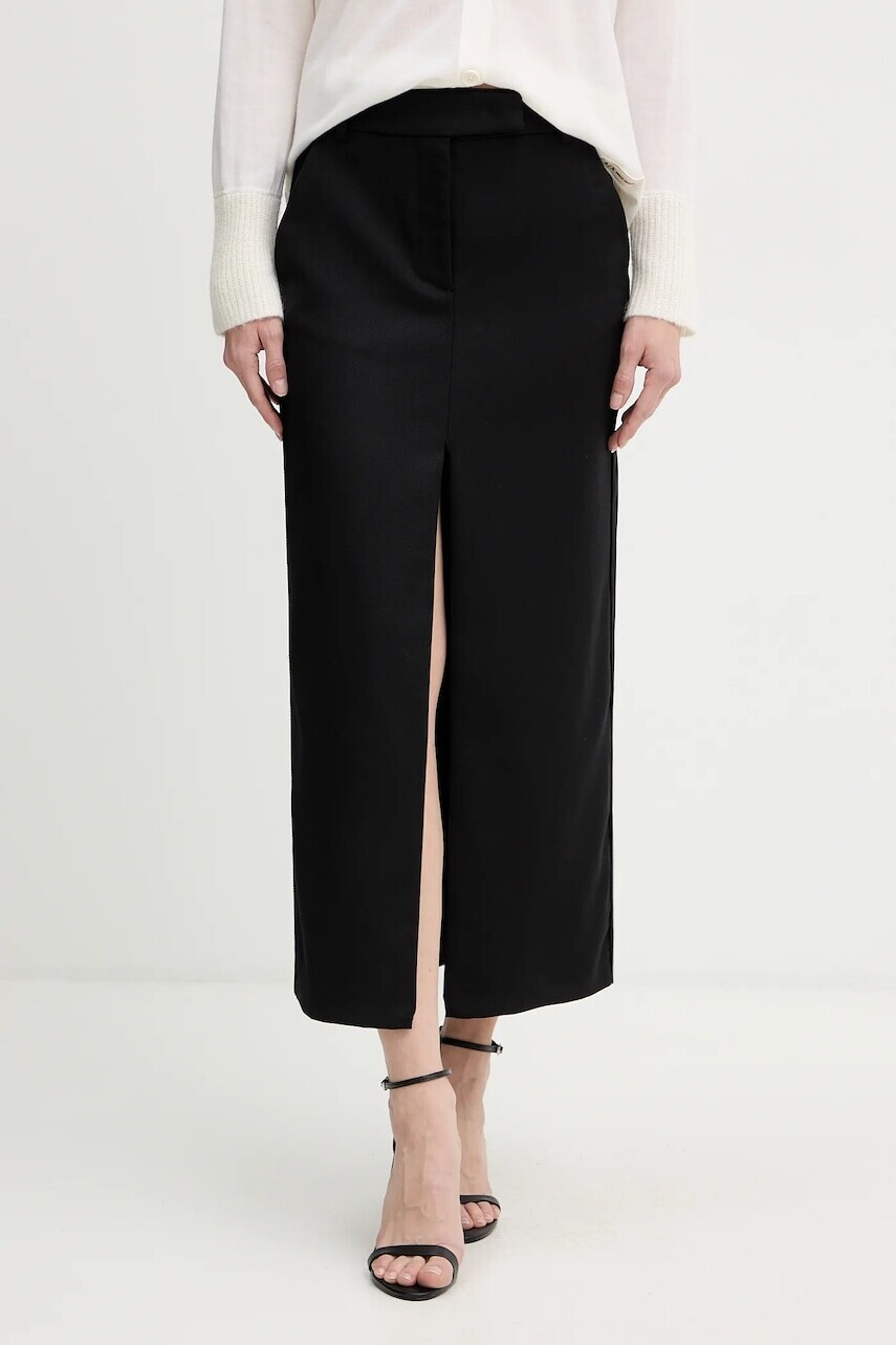 Sukňa s prímesou vlny Pinko čierna farba, midi, puzdrová, 106134 A30C