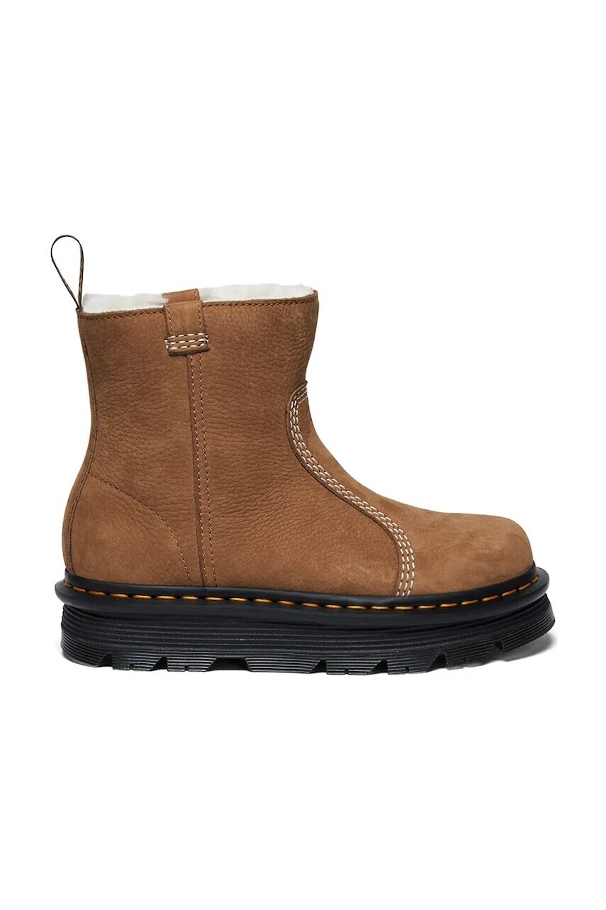 Nubuková členková obuv Dr. Martens ZebZag Rigger Warm Lined hnedá farba, na platforme, zateplené, DM42023200
