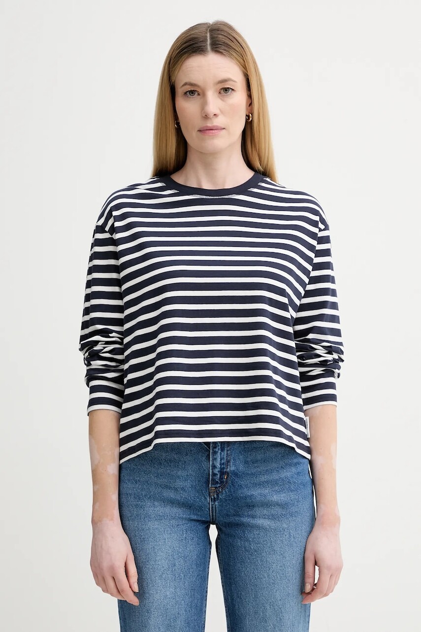 Bavlnené tričko s dlhým rukávom Marc O'Polo tmavomodrá farba, odhalené ramená, 5000007507