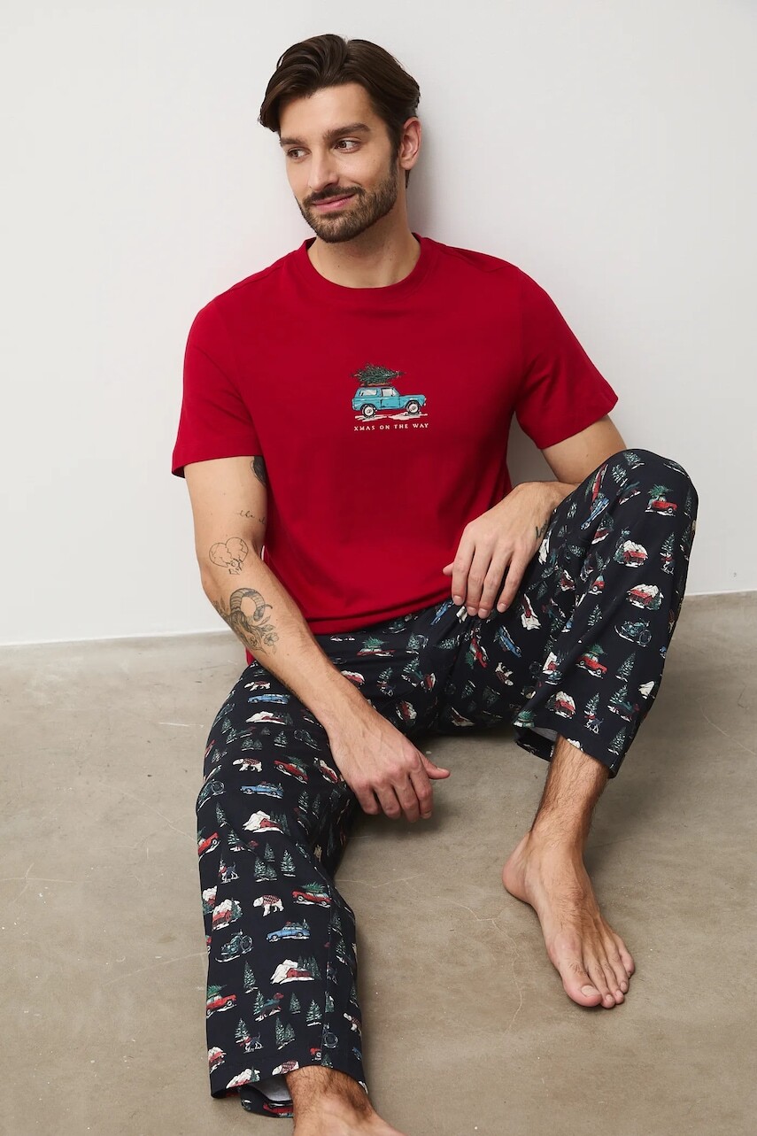 Bavlnené pyžamo Medicine červená farba, vzorovaná