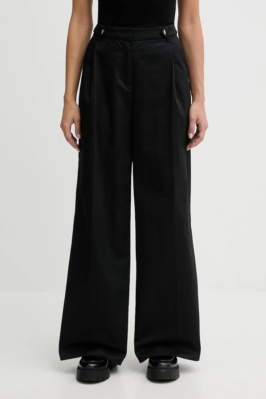 Bavlnené nohavice Karl Lagerfeld Jeans čierna farba, široké, vysoký pás, B1W10086