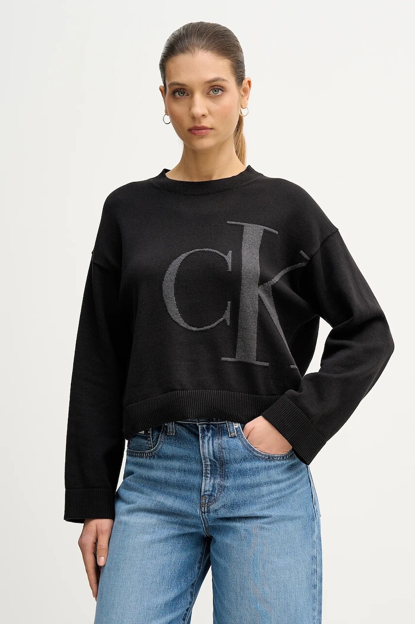 Bavlnený sveter Calvin Klein Jeans čierna farba, LV047E304G