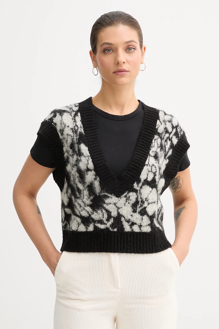 Vesta s prímesou mohéru United Colors of Benetton čierna farba, 1VAAE403E