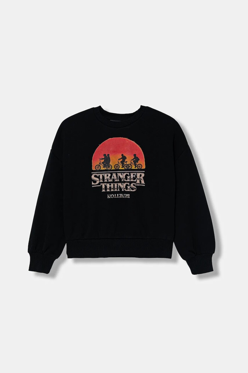 Detská bavlnená mikina United Colors of Benetton čierna farba, s potlačou, 33NVC10QV