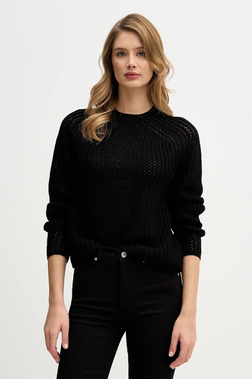 Sveter s prímesou vlny Sisley čierna farba, 1WBZL106W