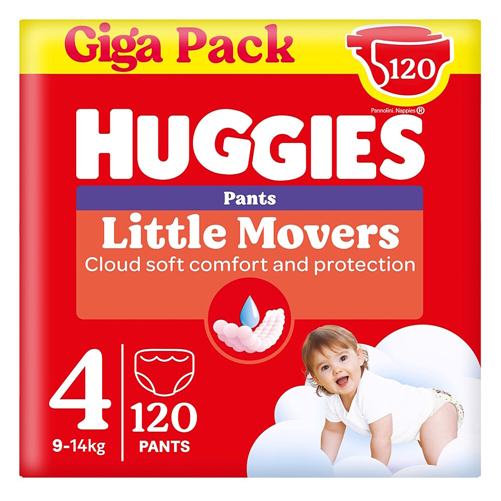 HUGGIES Little movers pants 4 plienkové nohavičky box 9-14 kg 120 kusov