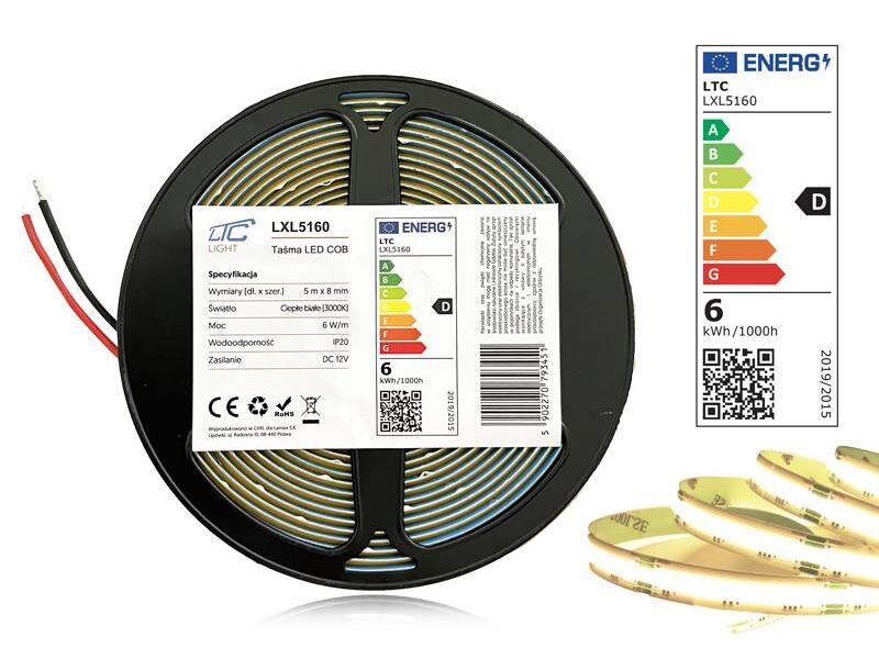 LED pásik 12V IP20 30W biela teplá 5m LTC LXL5160